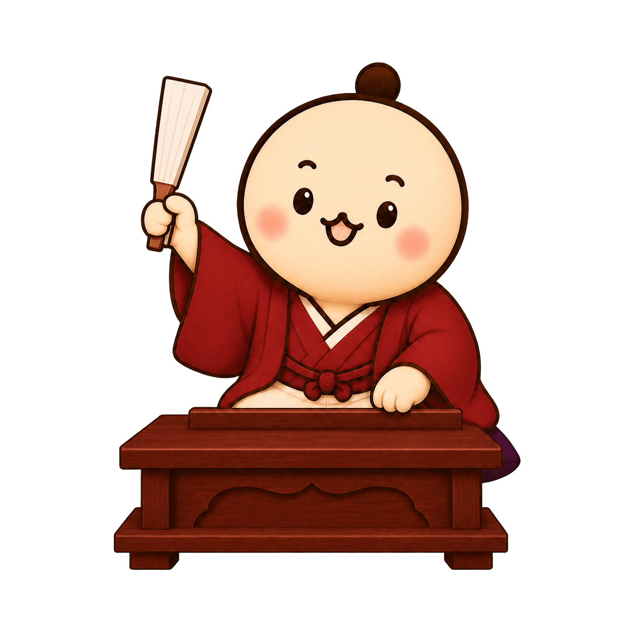 釈台の前で張り扇を構える寄席ミルのキャラクター