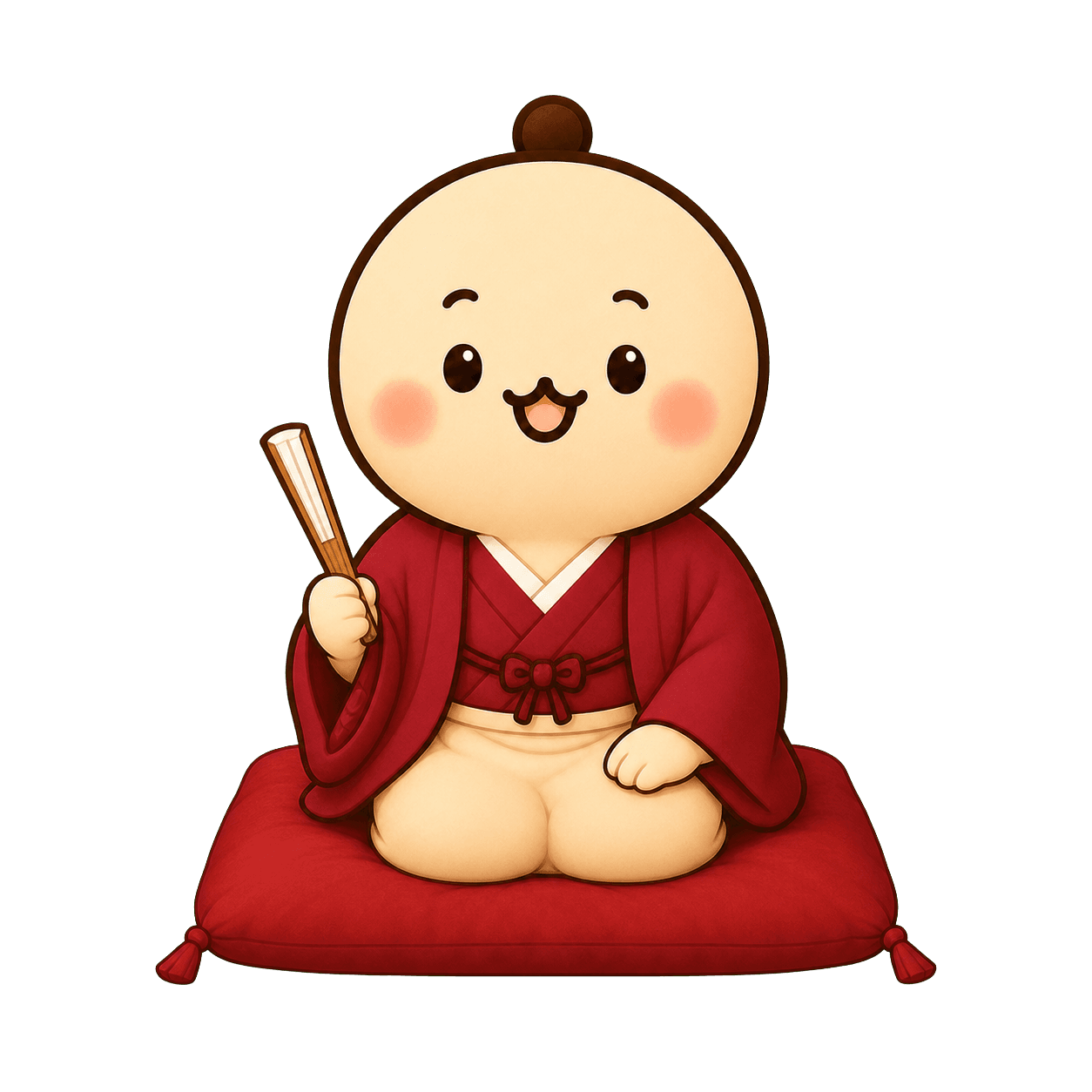 座布団に座って落語を演じる寄席ミルのキャラクター